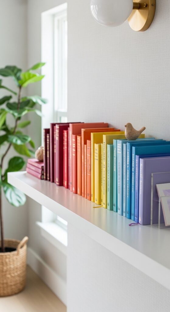 Color-Coordinated Book Spines In Gradient Order