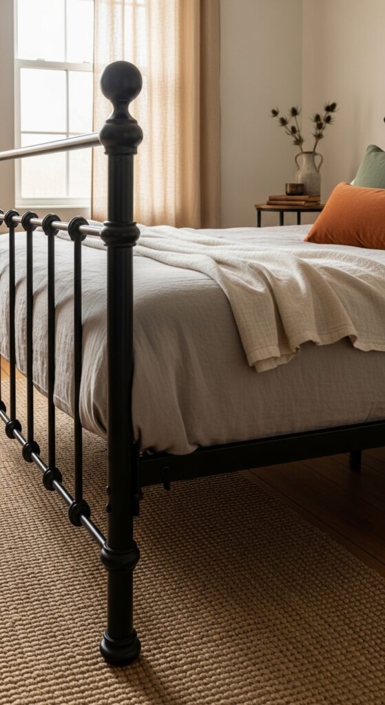 Iron Bed Frame with a Weathered Black Finish