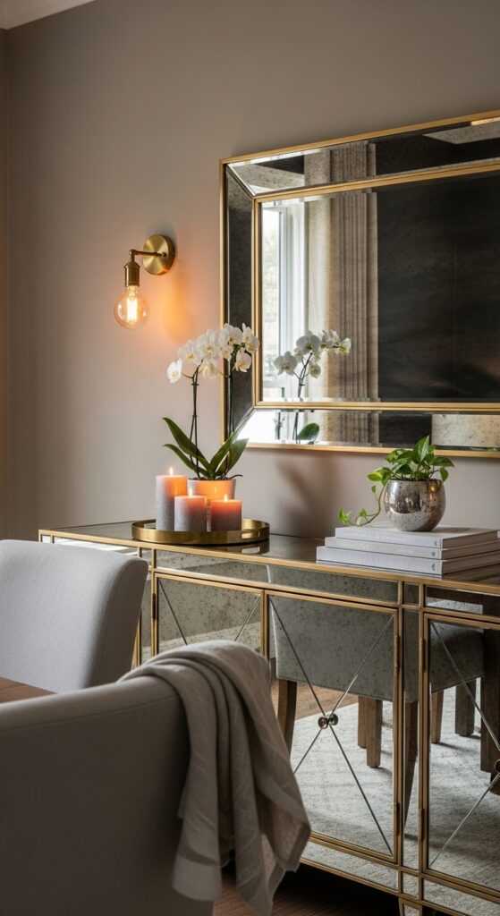 Mirrored Sideboard for Added Depth and Sparkle