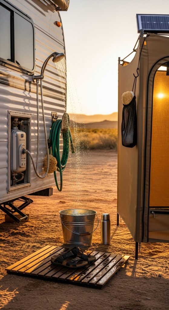 Outdoor Shower Station With Hot Water Access
