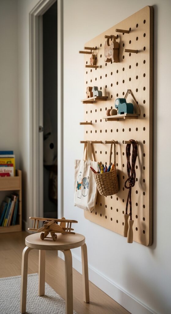 Pegboard Wall for Rotating Toy Display