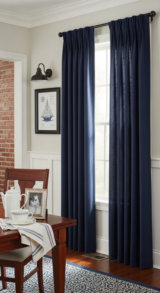 Pinch-Pleat Navy Curtains with a Tailored, Classic Look