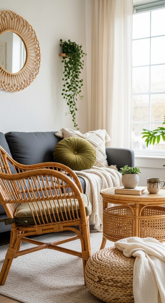 Rattan Furniture Pieces Mixed with Upholstered Seating