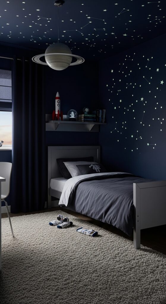 Space Explorer Galaxy-Themed Dark Room