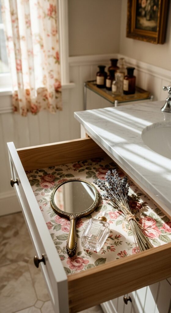 Vintage Floral Wallpaper Scraps as Drawer Accents