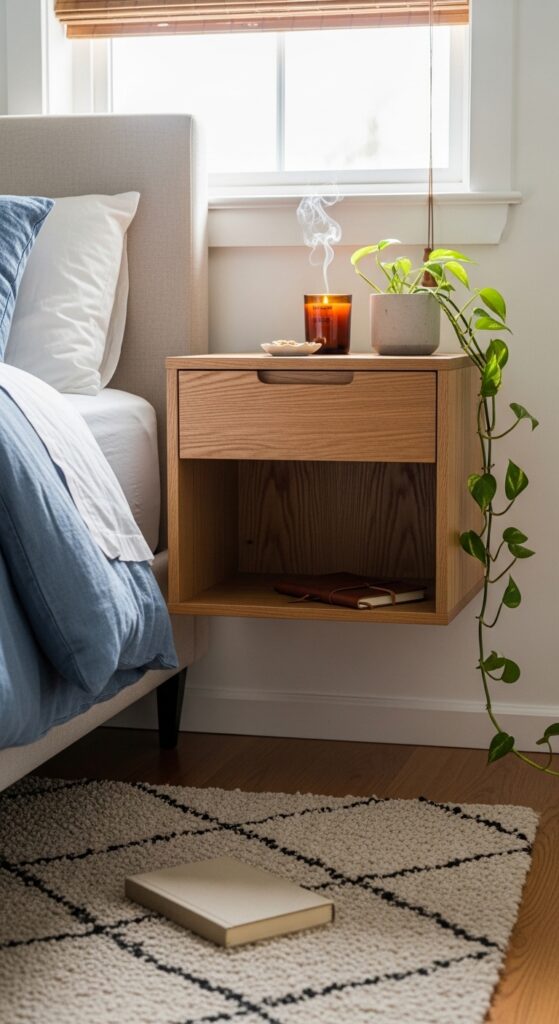 Wall-Mounted Nightstands with Open Shelving Below