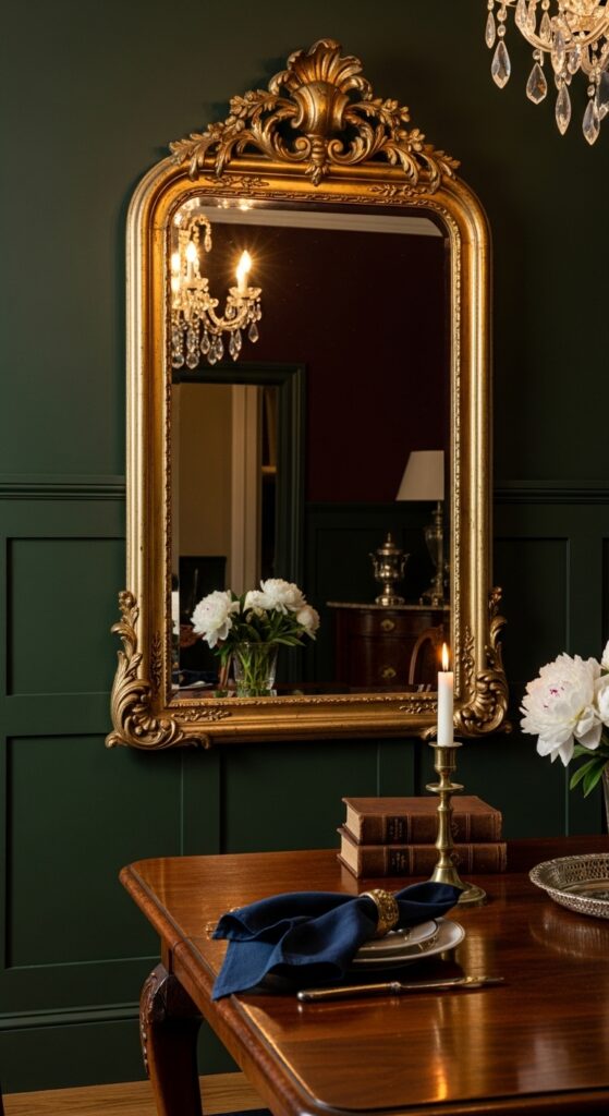 Antique Gilded Mirror as Dining Room Focal Point