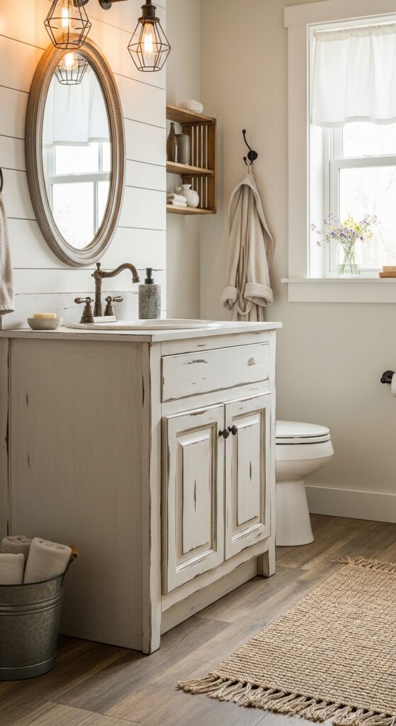 Chalk-Painted Cabinets with Distressed Edges for Farmhouse Charm