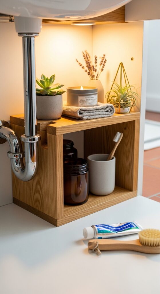Folding Teak Bench Shower With Wall-Mounted Controls