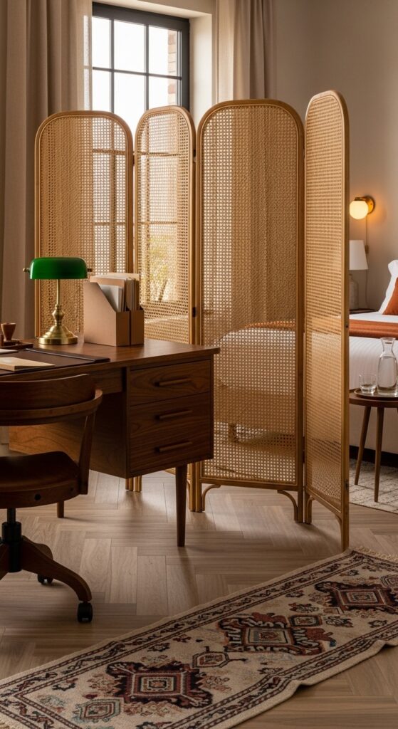 Room Divider Creating Separate Work and Sleep Zones