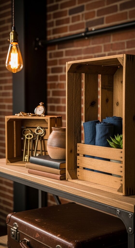 Vintage Wooden Boxes As Vertical Dividers