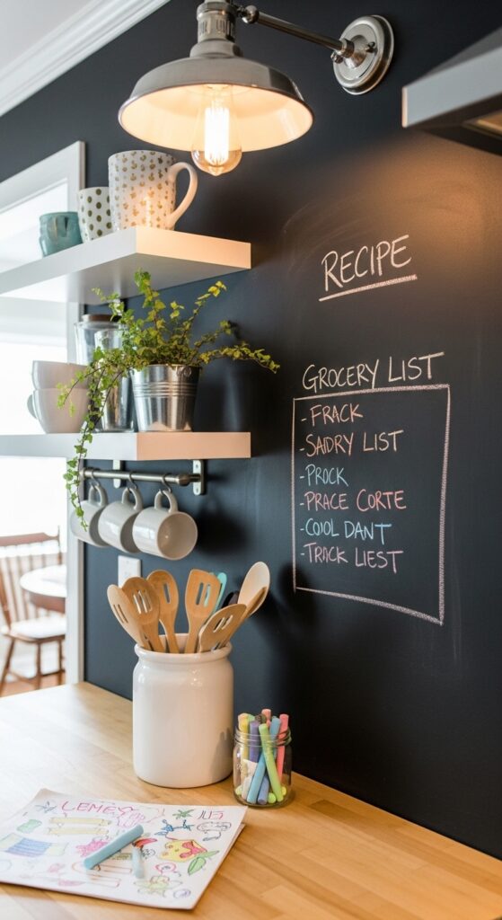 Chalkboard-Painted Backsplash for a Playful Kitchen