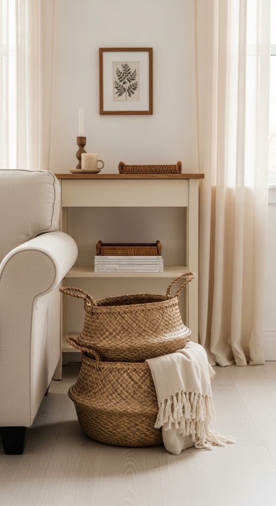 Woven Basket Storage in Natural Brown Tones