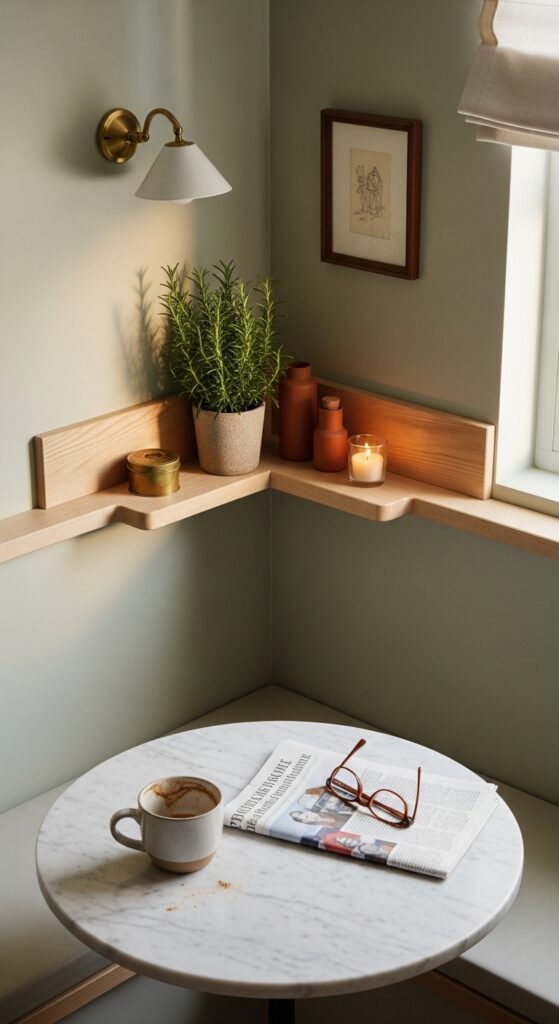 Corner Floating Shelves for Small Dining Nooks