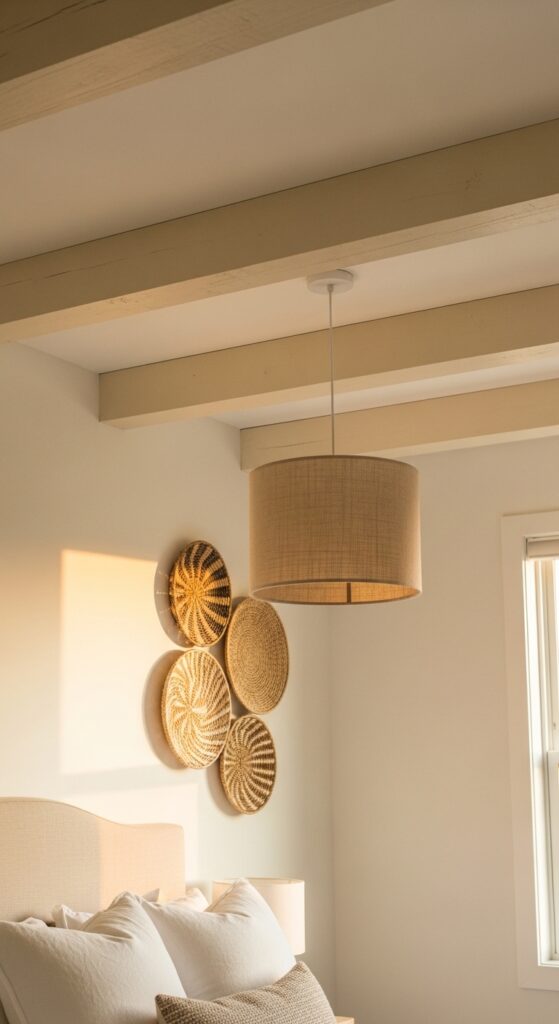 Exposed Ceiling Beams Painted in Warm White