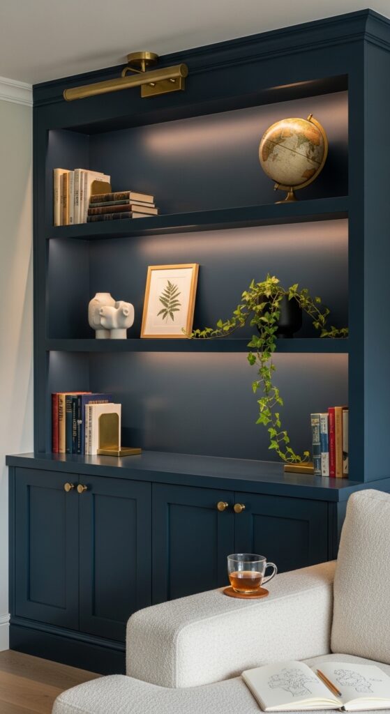 Floor-to-Ceiling Built-In Shelving Painted as One Unit