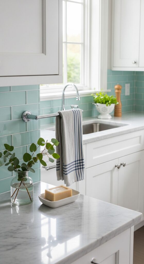 Glass Tile in Soft Seafoam or Pale Blue