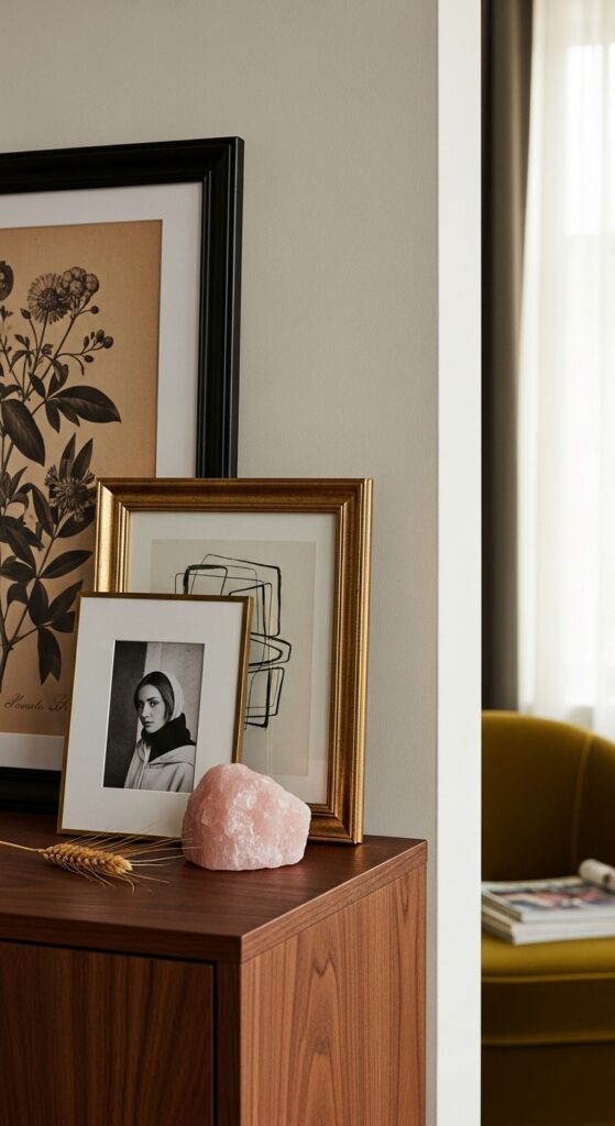 Layered Frame Gallery On Deep Shelves