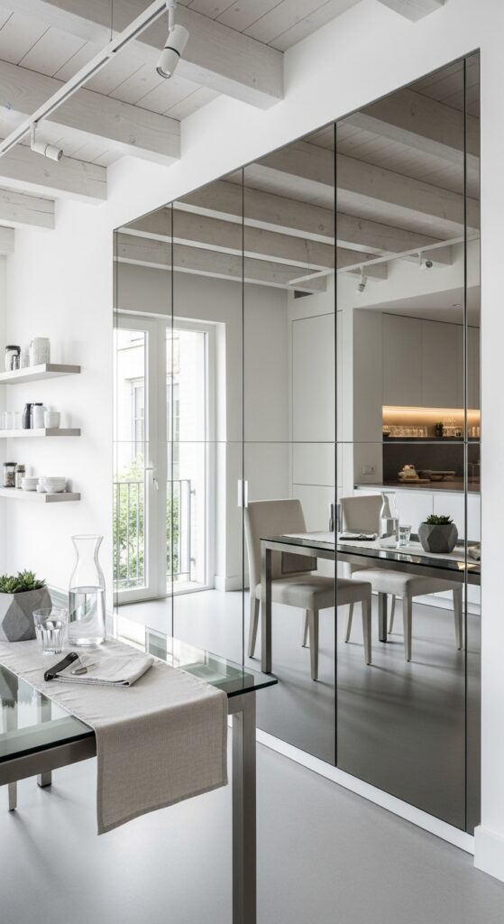 Mirror Panels Covering an Entire Accent Wall