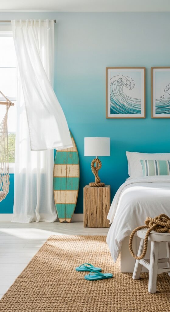 Ocean Wave Blue Surfer Bedroom