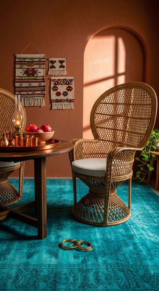 Overdyed Turquoise Rug for Bohemian Dining