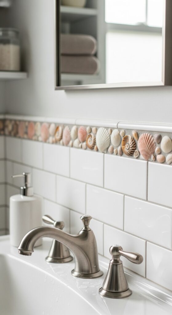 Shell-Embedded Bathroom Tile Border