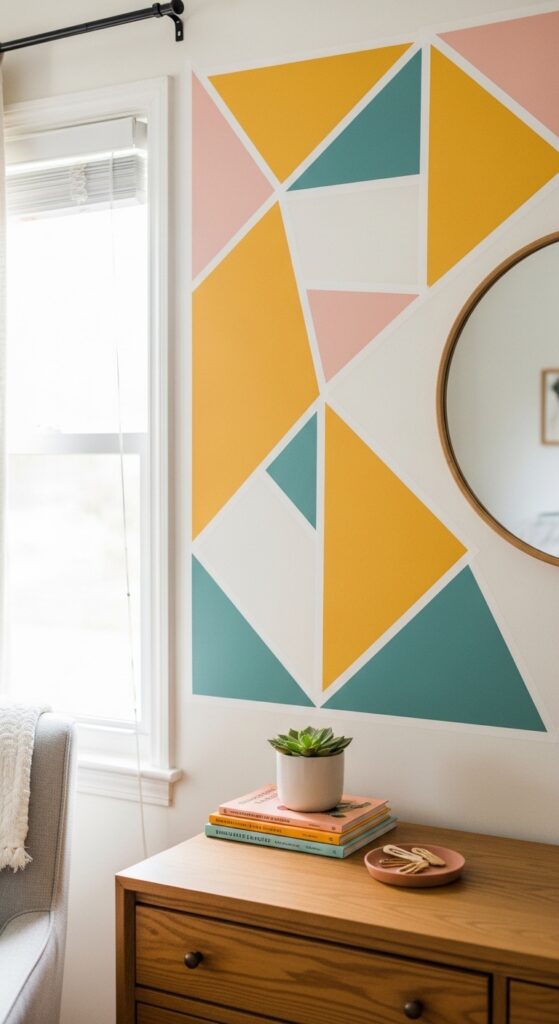 Washi Tape Geometric Accent Wall in Bold Colors