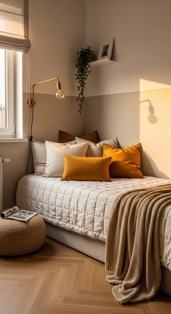 Bed Pushed Against a Corner with Daybed Styling