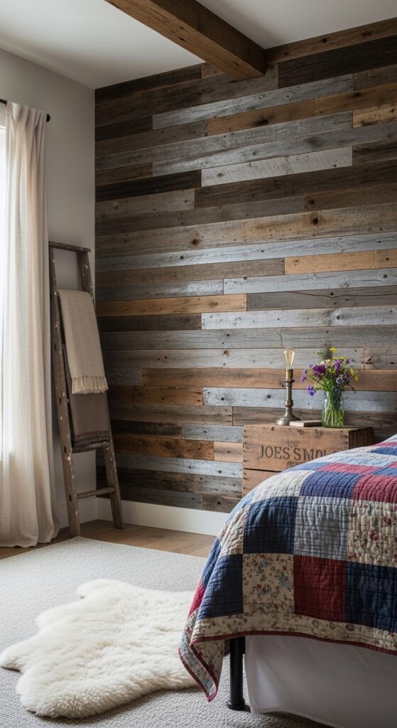 Reclaimed Barn Wood Accent Wall with Varied Plank Widths