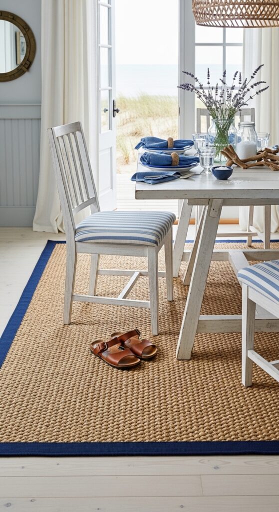 Sisal Rug with Cloth Border for Coastal Dining