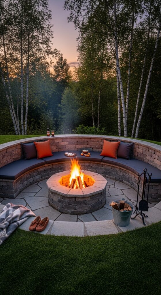 Sunken Fire Pit Lounge with Built-In Seating