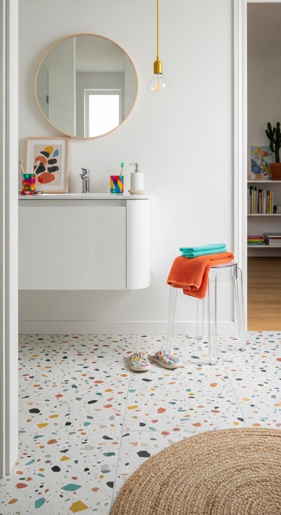 Terrazzo-Look Tile with Colorful Speckles for an Art-Inspired Space