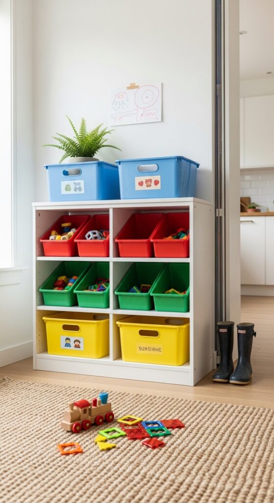 Color-Coded Bin Shelving Unit