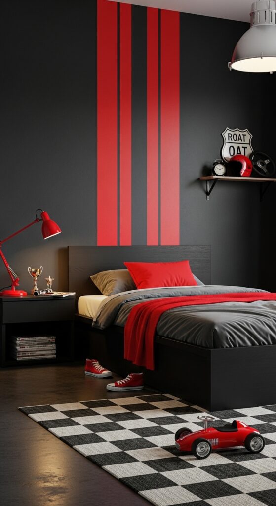 Racing Stripe Red and Black Bold Room