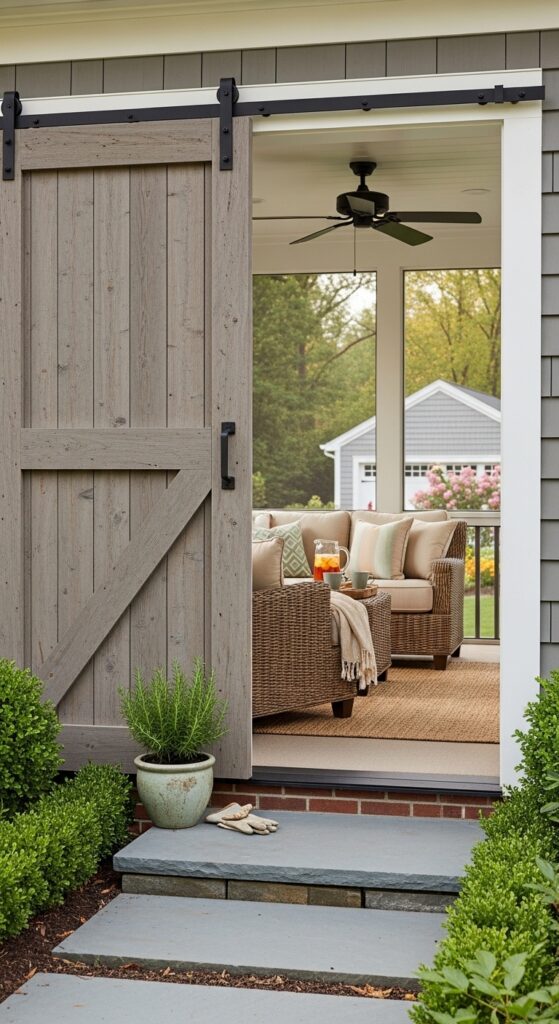 Screened Porch Addition with Sliding Barn Door