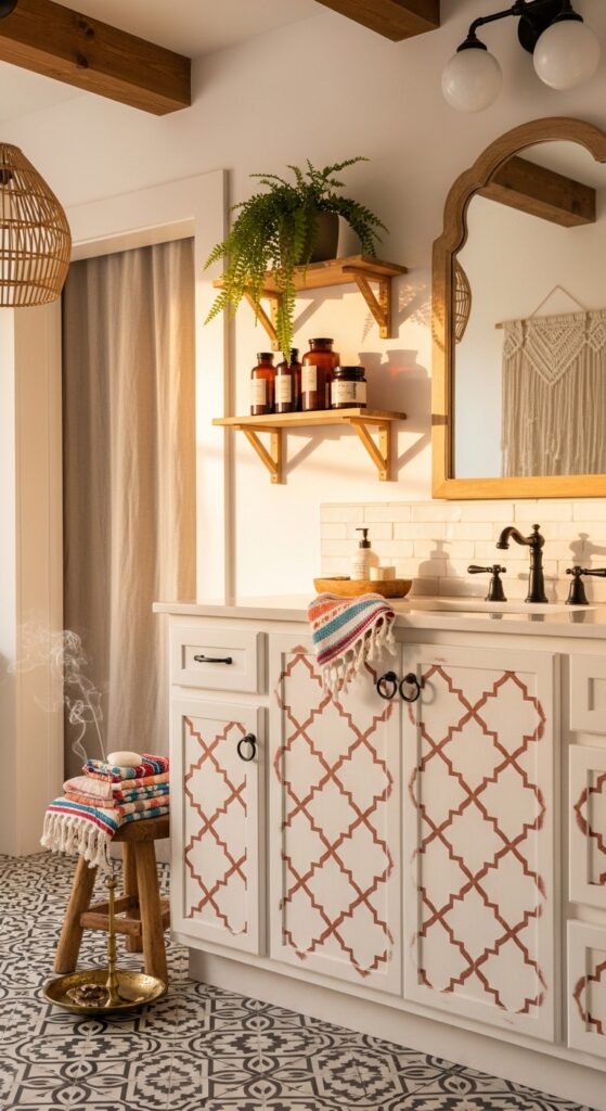 Stenciled Pattern Cabinets for a Custom Tile Look