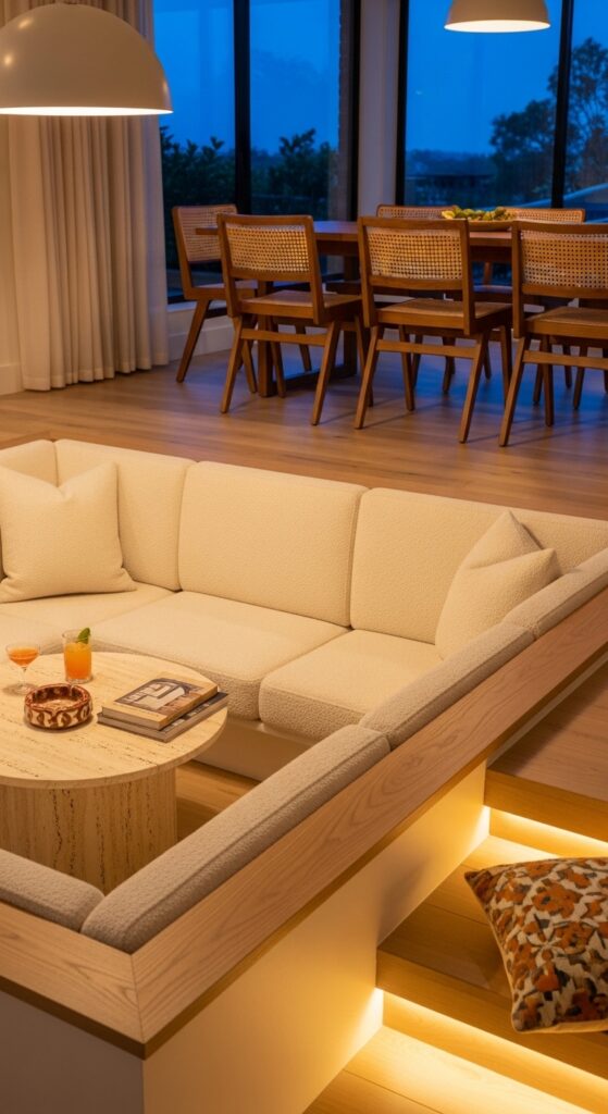 Sunken Conversation Pit Adjacent to Dining