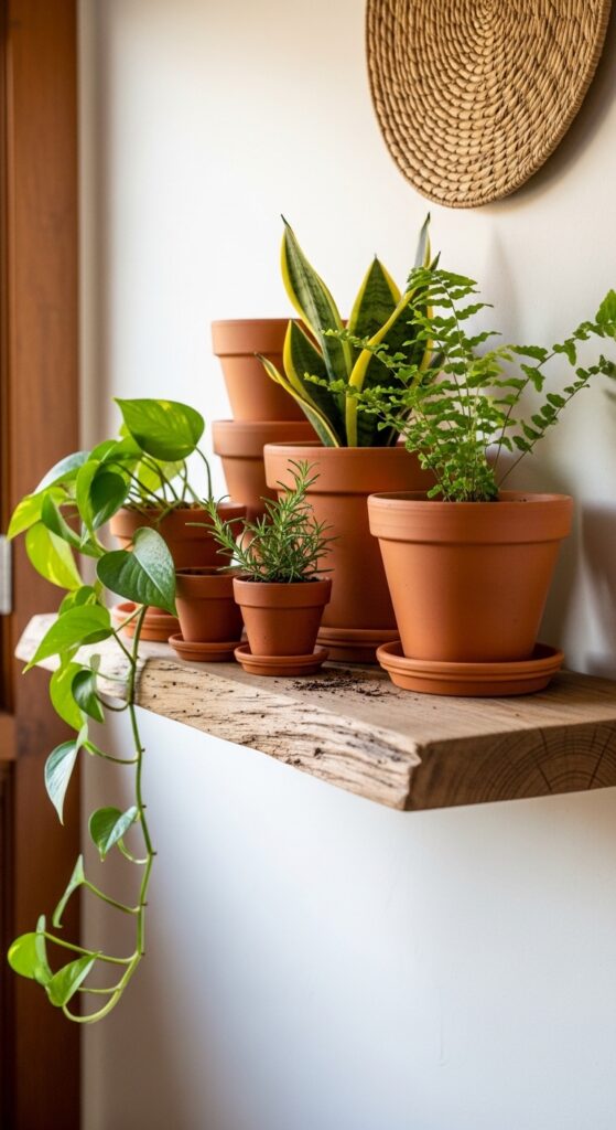 Terracotta Planters in Every Size Grouped on Shelves