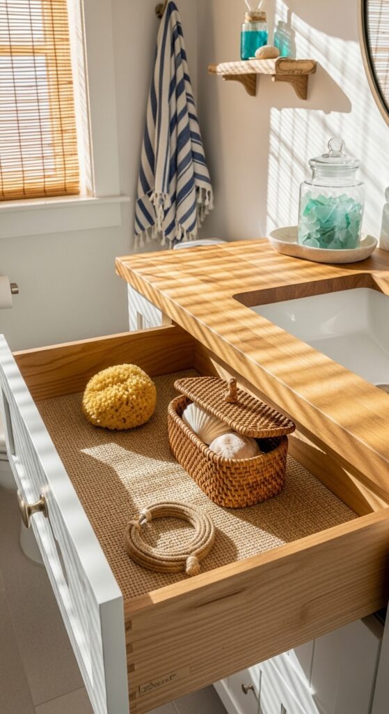 Woven Grass Cloth Liner for Coastal Bathroom Vibes