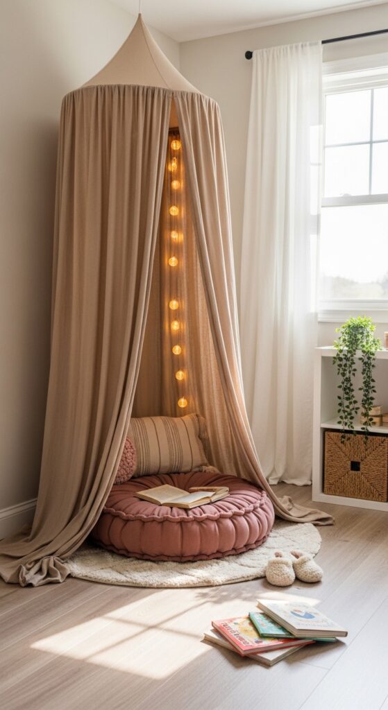 Fabric Canopy Reading Nook in a Corner Spot