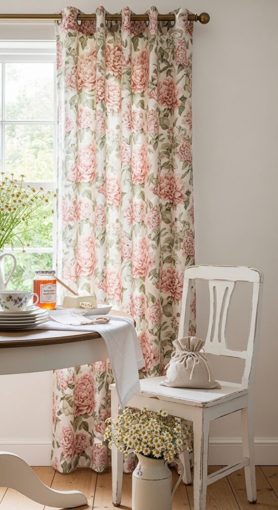 Floral Print Curtains for a Cottage-Style Dining Room