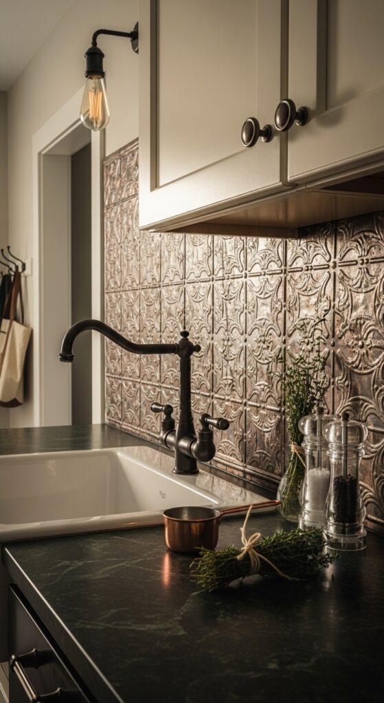 Tin Ceiling Tile Backsplash for Vintage Charm