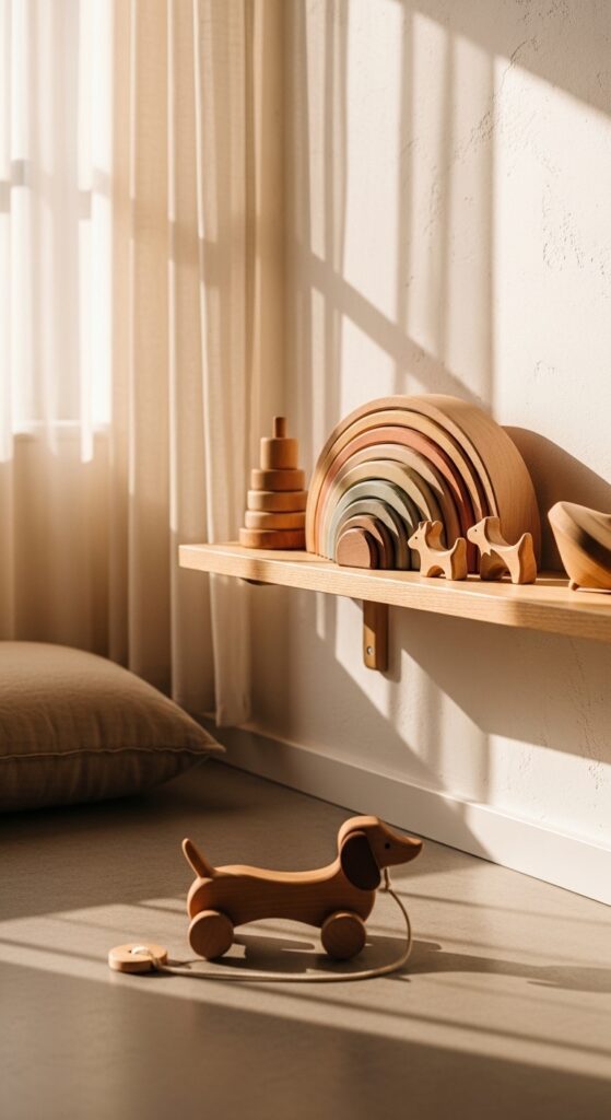 Handmade Wooden Toy Collection Displayed as Decor