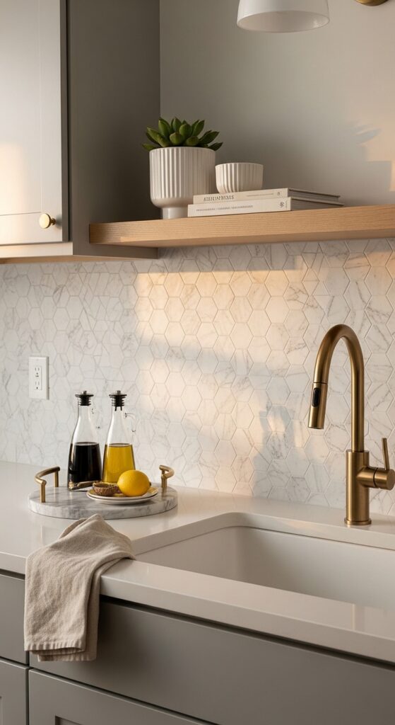 Hexagonal Peel-and-Stick Marble Tiles