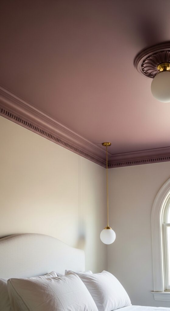 Mauve Painted Ceiling with Gold Crown Molding