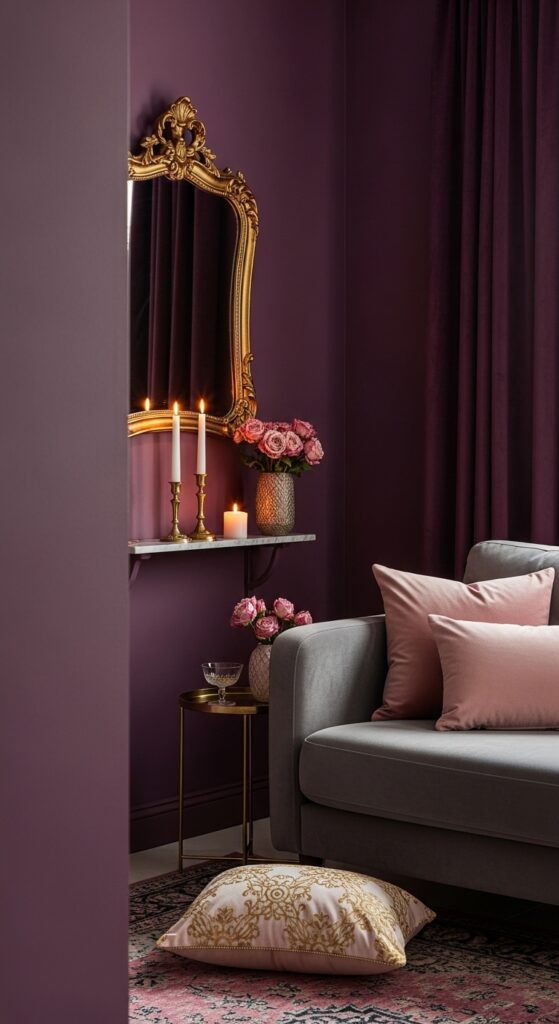 Moody Plum Walls with Gold Accents for Jewel-Tone Luxury