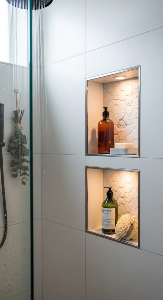 Recessed Shelf Built Into Shower Tile