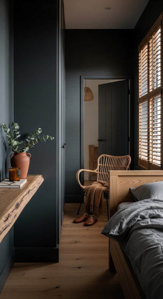 Charcoal Gray Walls with Warm Wood Accents