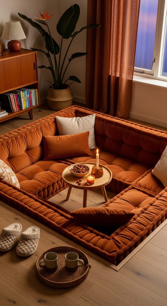 Conversation Pit Seating with Built-In Cushions