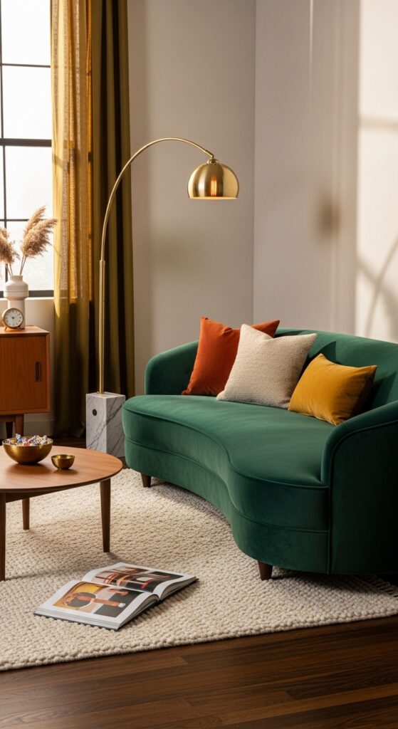 Curved Sofas in Rich Jewel Tones